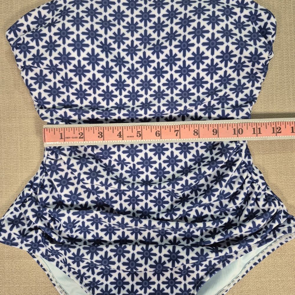 Cupshe Womens Blue White Geometric Floral Ruched Tummy Control Swimsuit Size M - Picture 4 of 9